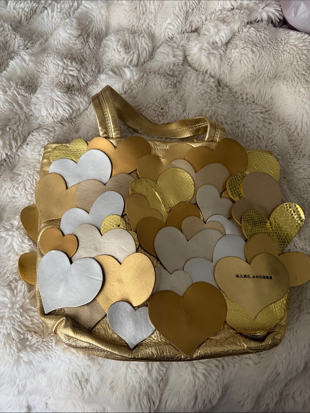 Marc Jacobs Gold and White Heart Patchwork Tote
